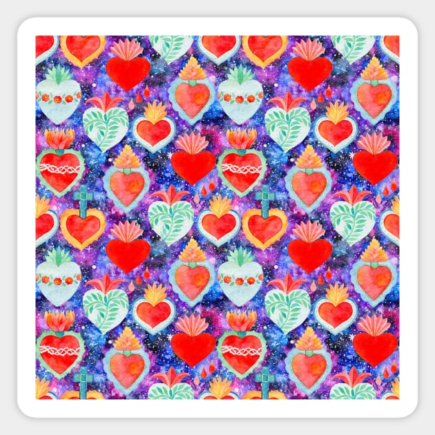 Sacred hearts on the bright galaxy background Sticker by runlenarun